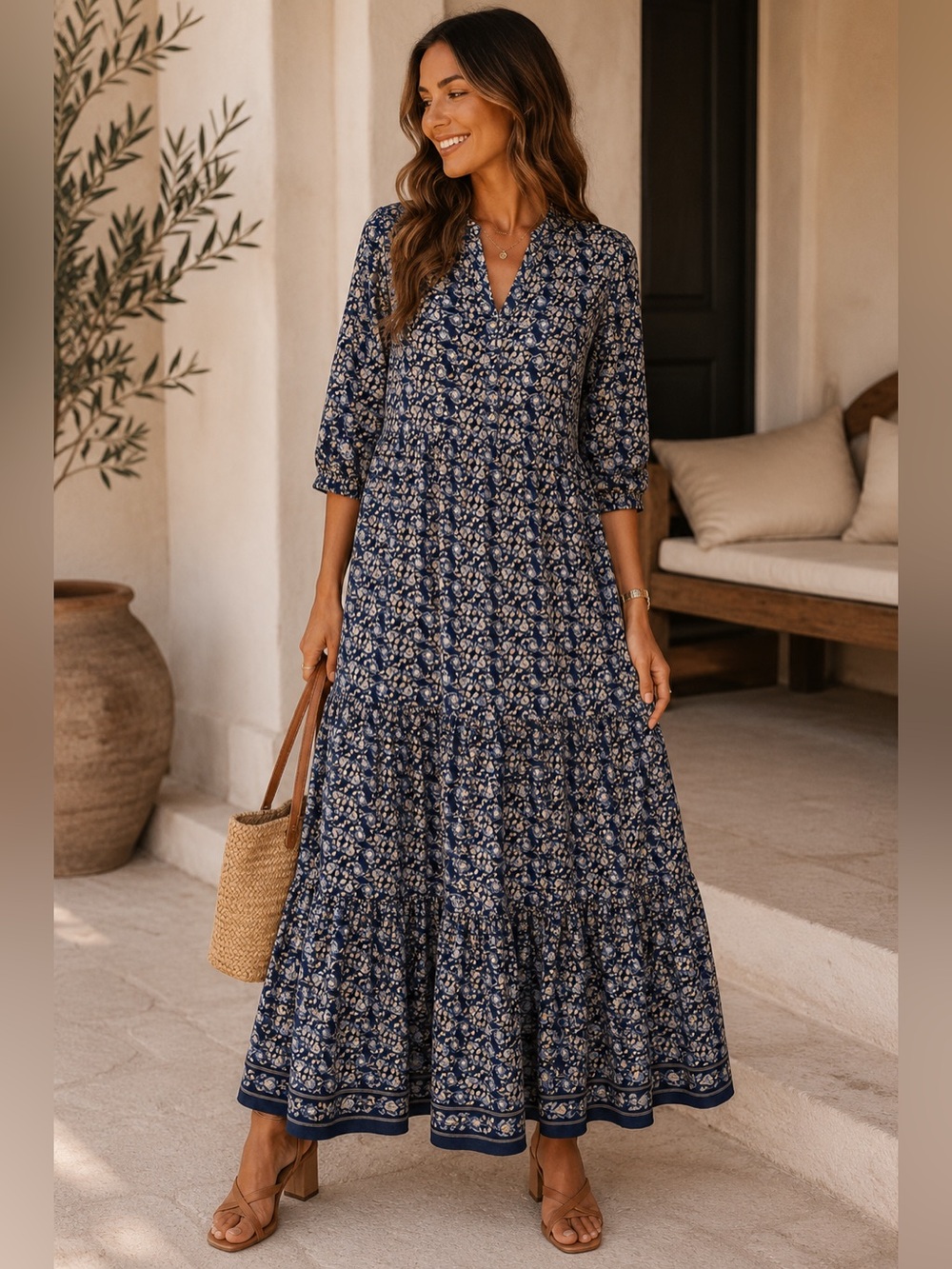 Max Studio Blue floral Maxi dress Medium